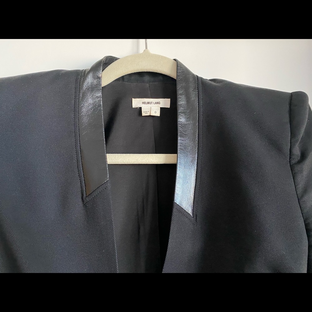 Helmut Lang Structured Blazer Size 0 Leather Black - image 3